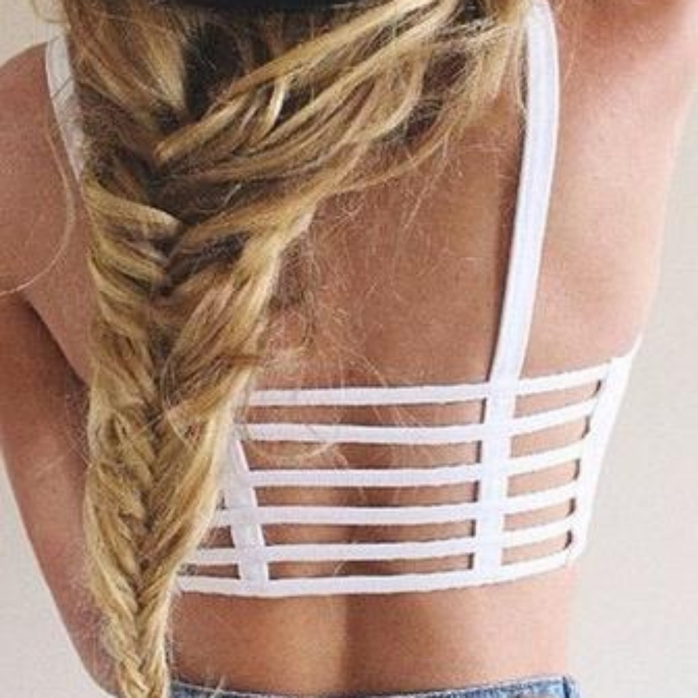 White Strappy Back Stretchy Bralette Crop Yoga Top - Picture 3 of 8